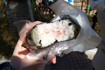 Eating onigiri at Tokyo Disneysea Japan