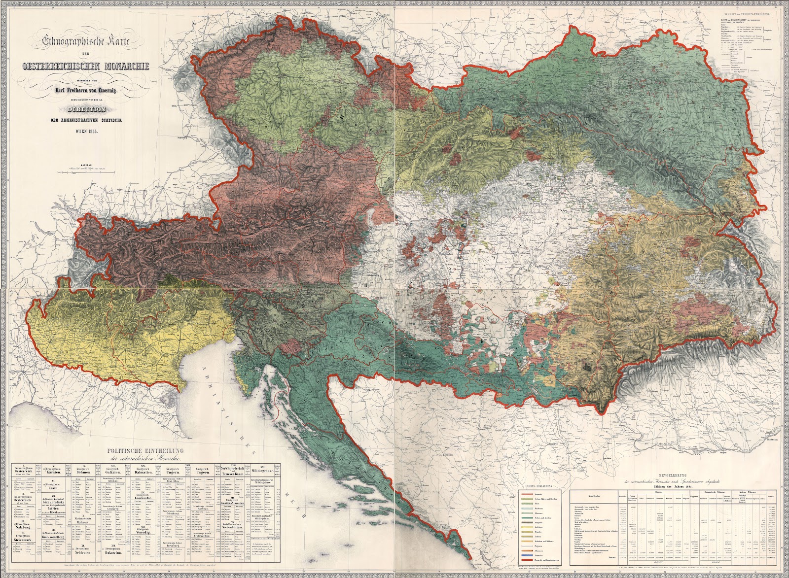 Ethnographic Map Of Austrian Monarchy Czoernig 1855 