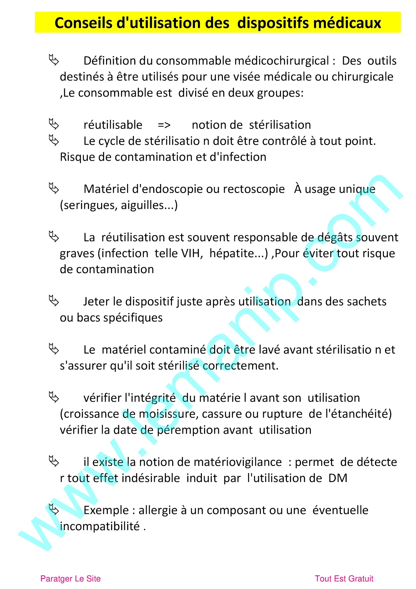 Conseils d'utilisation des dispositifs médicaux