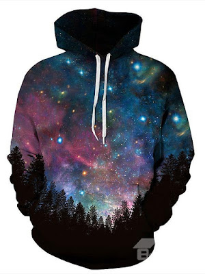 Long Sleeve Dark Blue Galaxy Pattern Pocket 3D Painted Hoodie