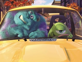 Sulley and Mike driving a car in Monsters, Inc. animatedfilmreviews.filminspector.com
