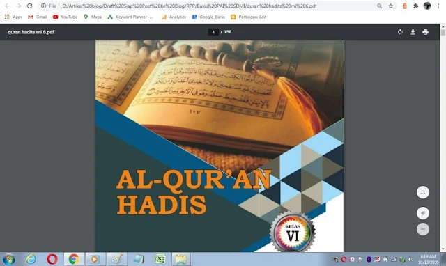 Buku Al-Qur'an Hadis kelas 6 sd/mi sesuai kma 183 tahun 2019