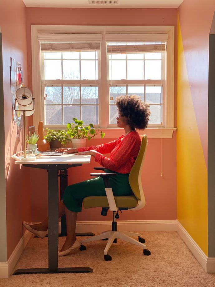 Work From Home nook with lots of natural light  and plants