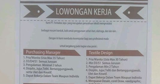 Lowongan Kerja Pt Ferinatex Jaya Jl Cihaneut Majalaya 2021