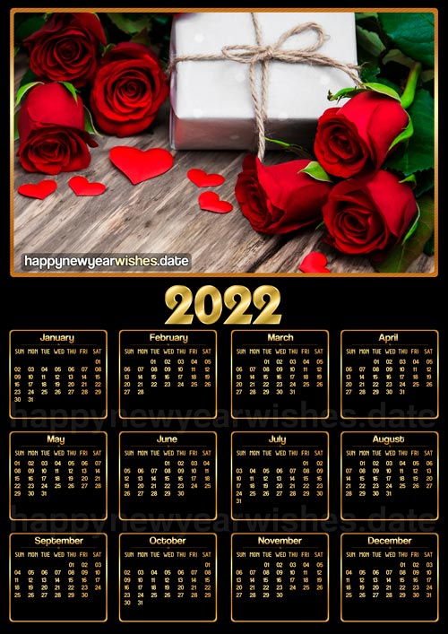 printable calendar 2022 rose flowers