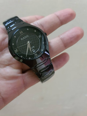 Đồng hồ đeo tay RD mặt tròn dây đá ceramic đen đẹp xuất sắc
