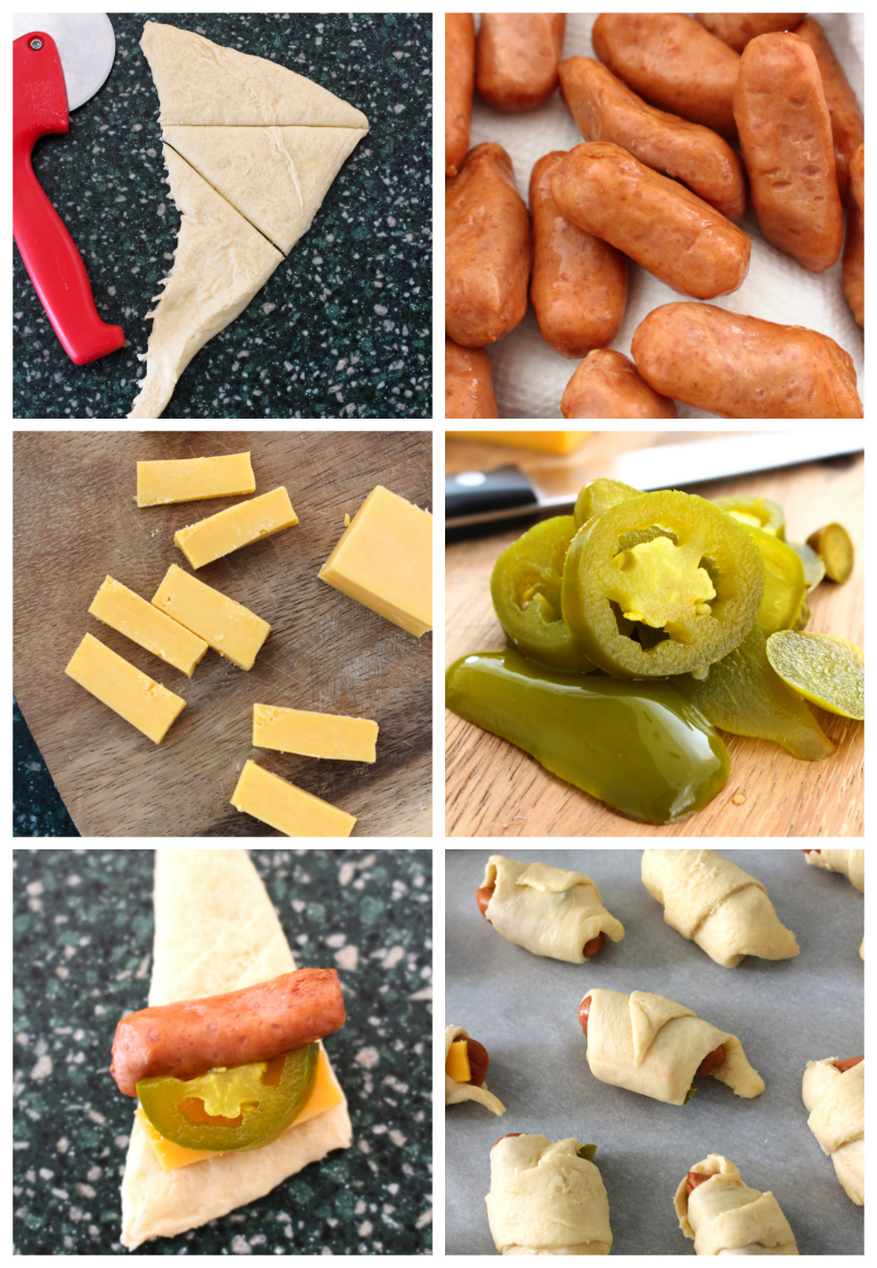 Jalapeño Cheddar Pigs in a Blanket are a twist on the classic party appetizer you know and love! #appetizer #littlesmokies #partyfood #gameday