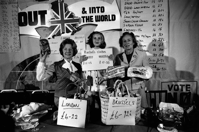Barbara Castle (left) campaigning for Britain to leave the Common Market, 1975