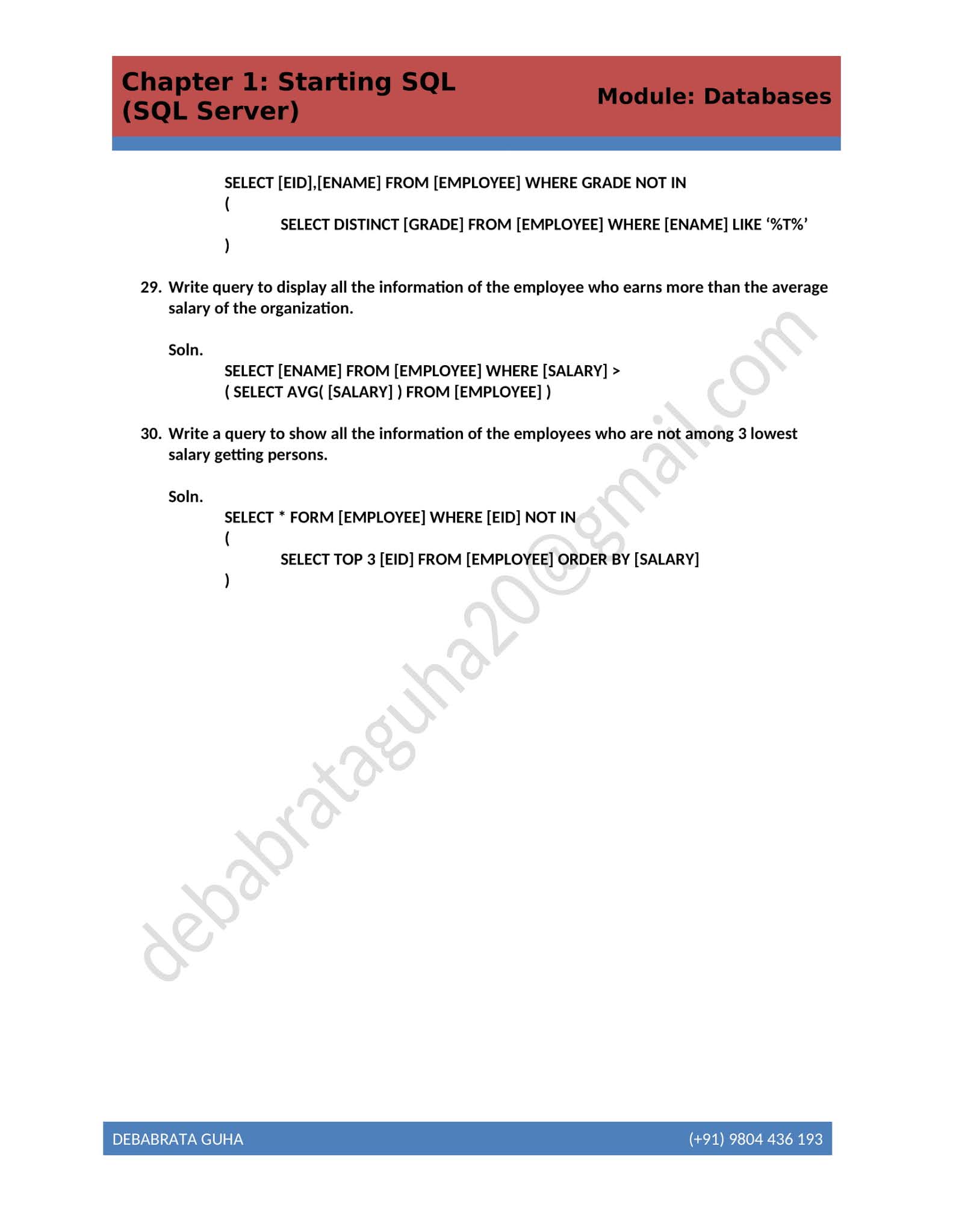 MS SQL SERVER SOLUTION (Chapter 2 ) Combining Result set