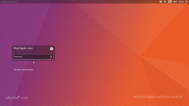 Tela de login do Ubuntu 17.04 (Unity)