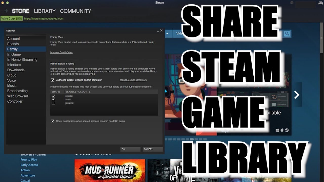 Family library sharing игры. Shared Library Steam. Семейный доступ стим. Библиотека Steam игры Sony. БОНЛАБ стим в библиотеке.