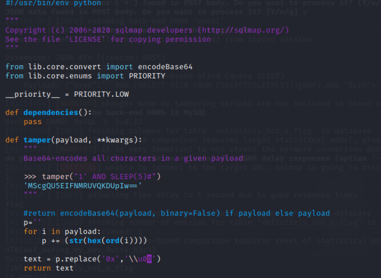Timebased SQLMap and Tamper scripts construct
