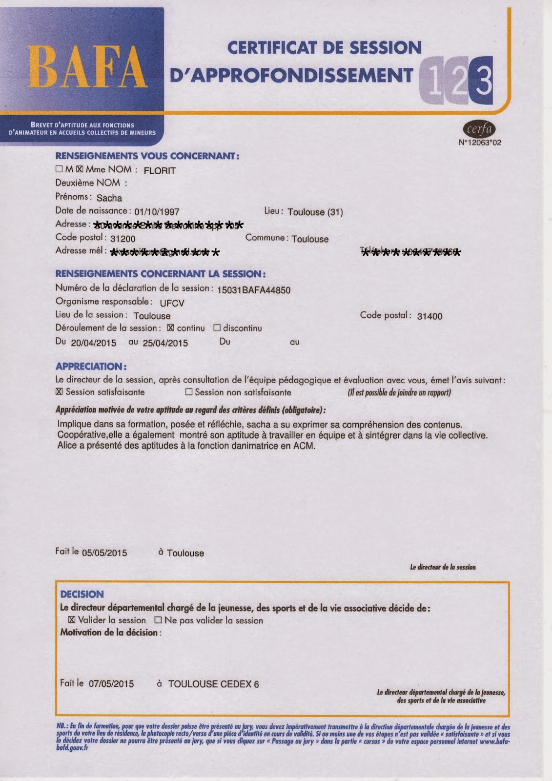 Sacha Florit, animatrice Et voilà...j'ai validé mon BAFA et je croise