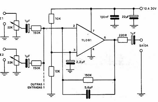 Electronica Diagramas Circuitos: Circuito mezclador de audio