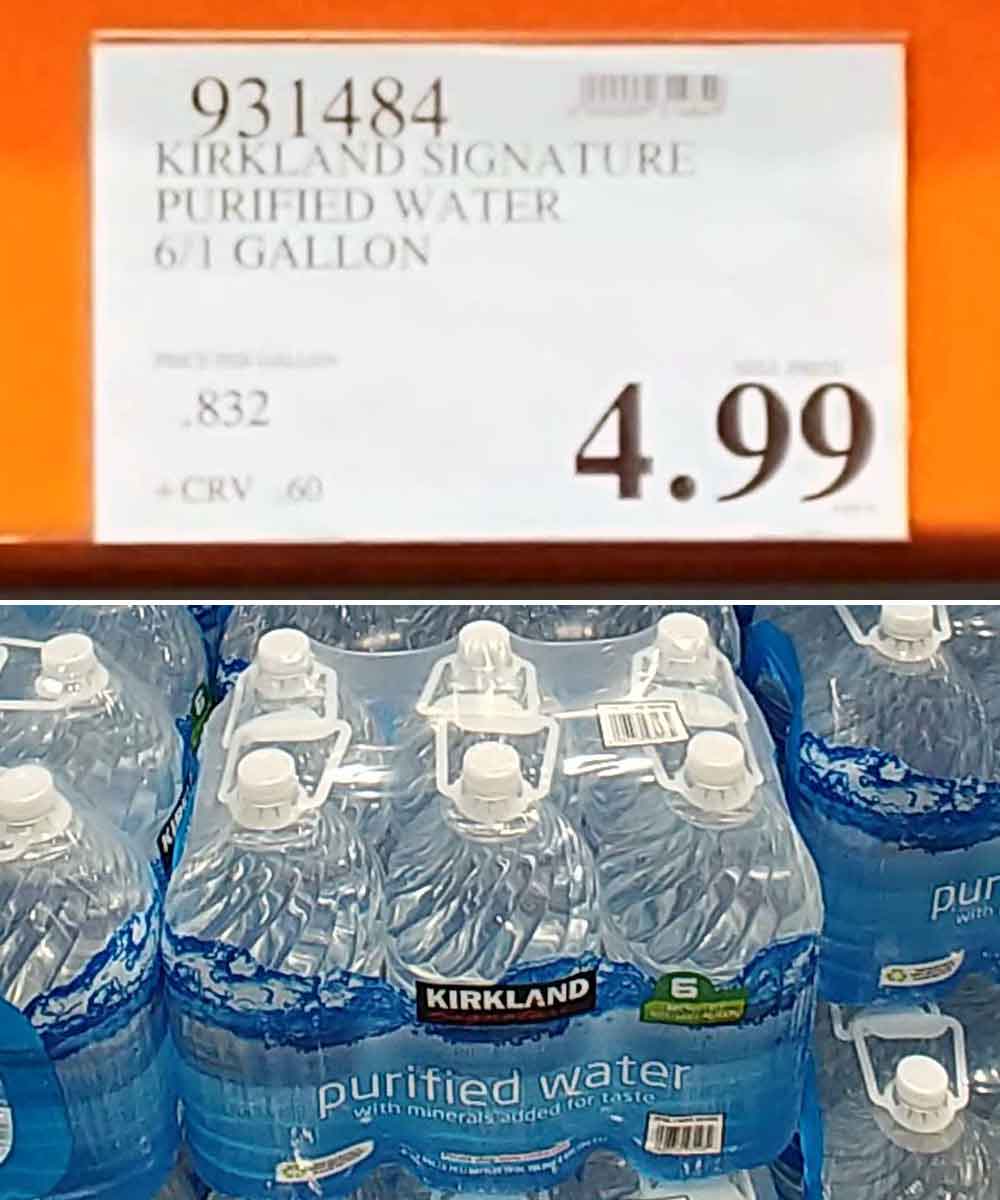 Costco의 Kirkland Purified Water 가격 비교