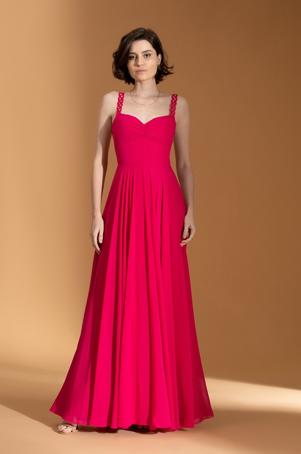 vestido longo fúcsia para madrinha de casamento dia