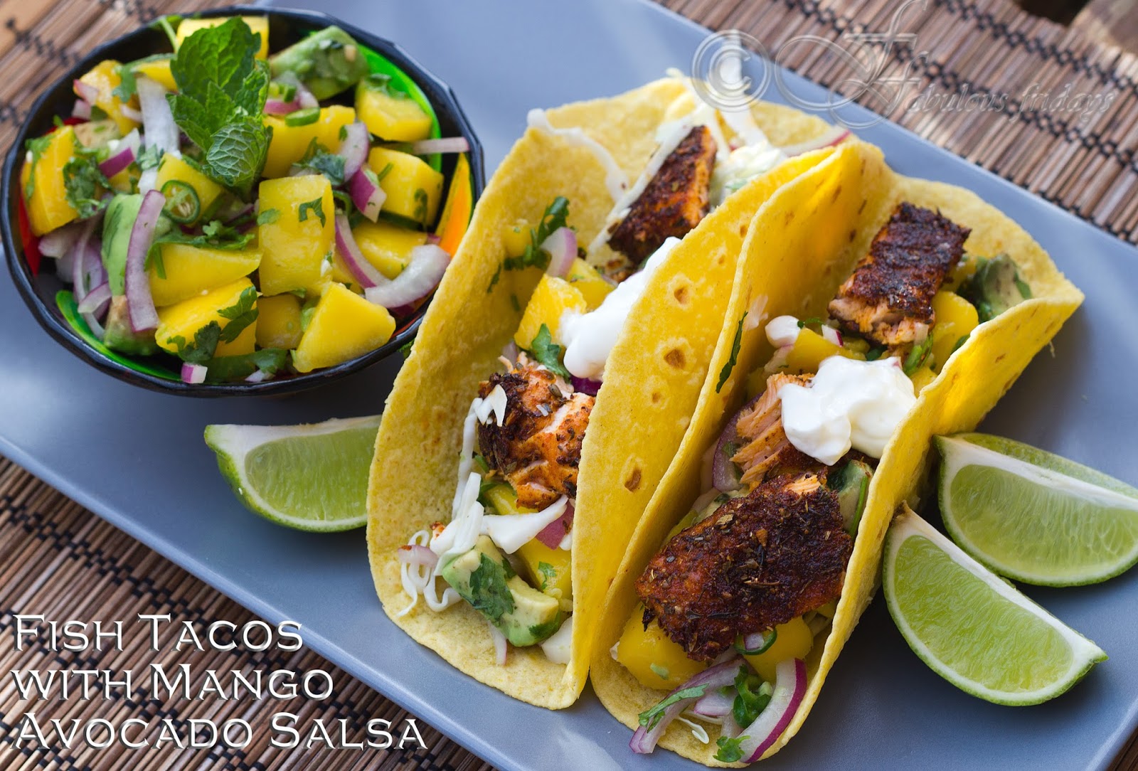 fabulous fridays: Fish tacos with mango avocado salsa