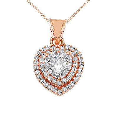 Cubic Zirconia Heart Shape Rose Gold Plated Over Brass Pendant