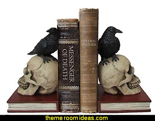 Raven on Skull Bookends Gothic Crow Reading Bookshelf Library Decor Raven on Skull Bookends Gothic Crow Reading Bookshelf Library Decor