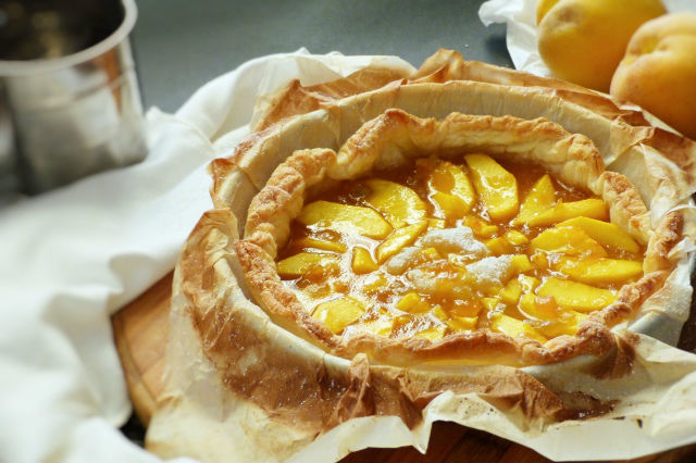 tarta de melocotón y mermelada