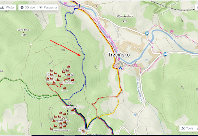 Stary (do 2018 r.) układ szlaków pieszych w okolicy Trzcińska