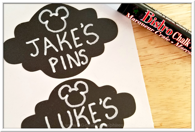 Chalkboard labels for DIY pin trading pouches for storing and organizing Disney Parks pins  |  3 Garnets & 2 Sapphires