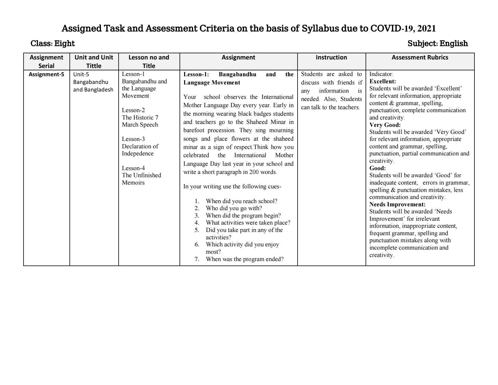 assignment answer 16th week class 8