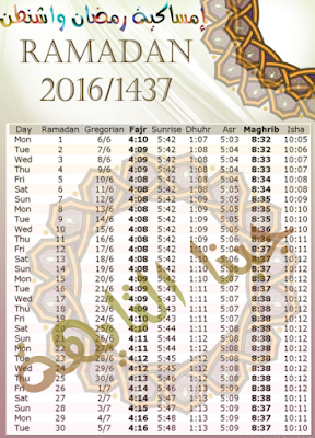 Ramadan Calendar 2016/1437 in Washington, Ramadan Calendar United state of America