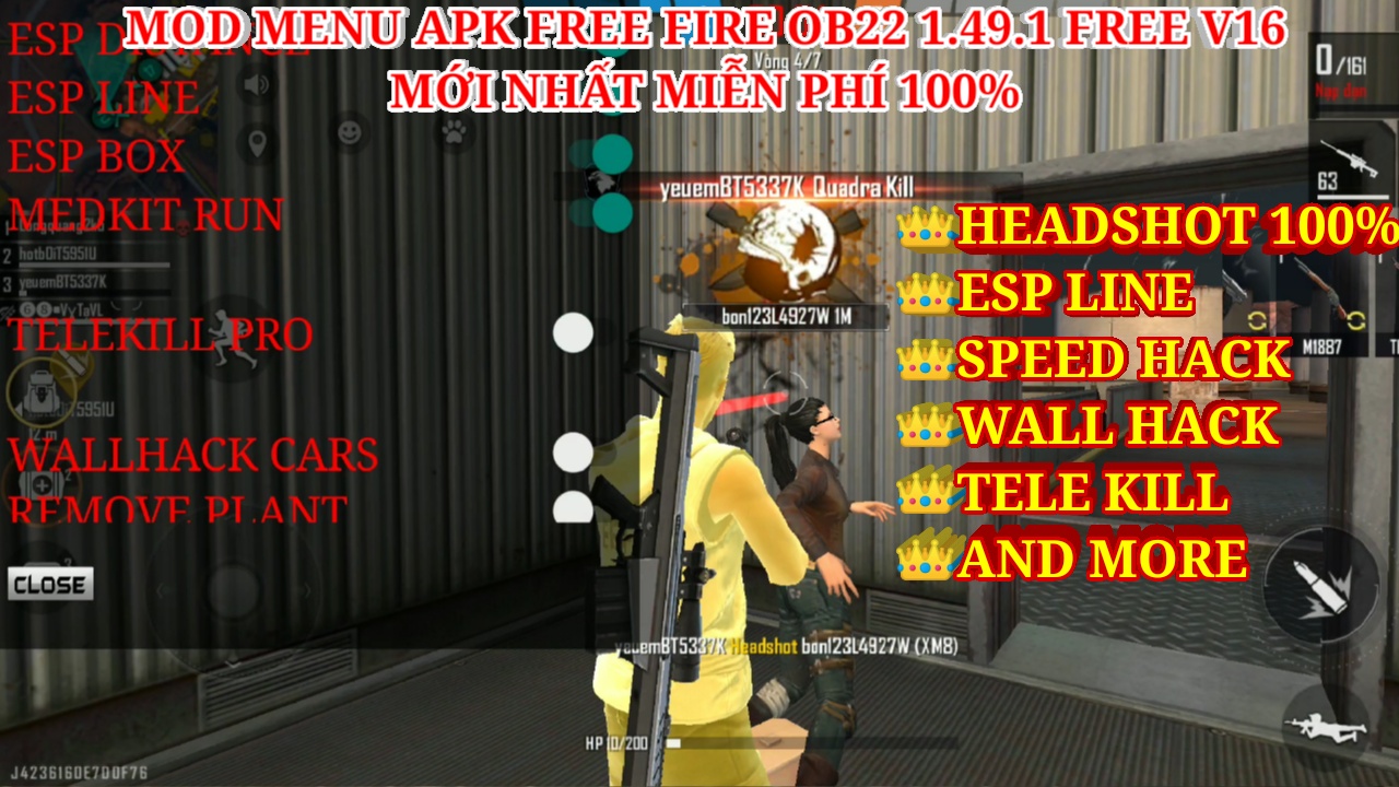 Mod Menu Apk Free Fire Ob22 1 49 1 V16 Free Speed Hack Auto