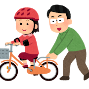 自転車の練習をする女の子のイラスト