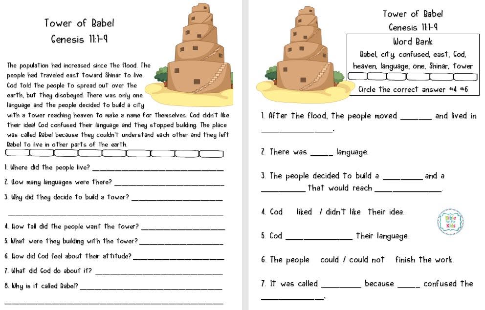 Tower Of Babel Activity Pages