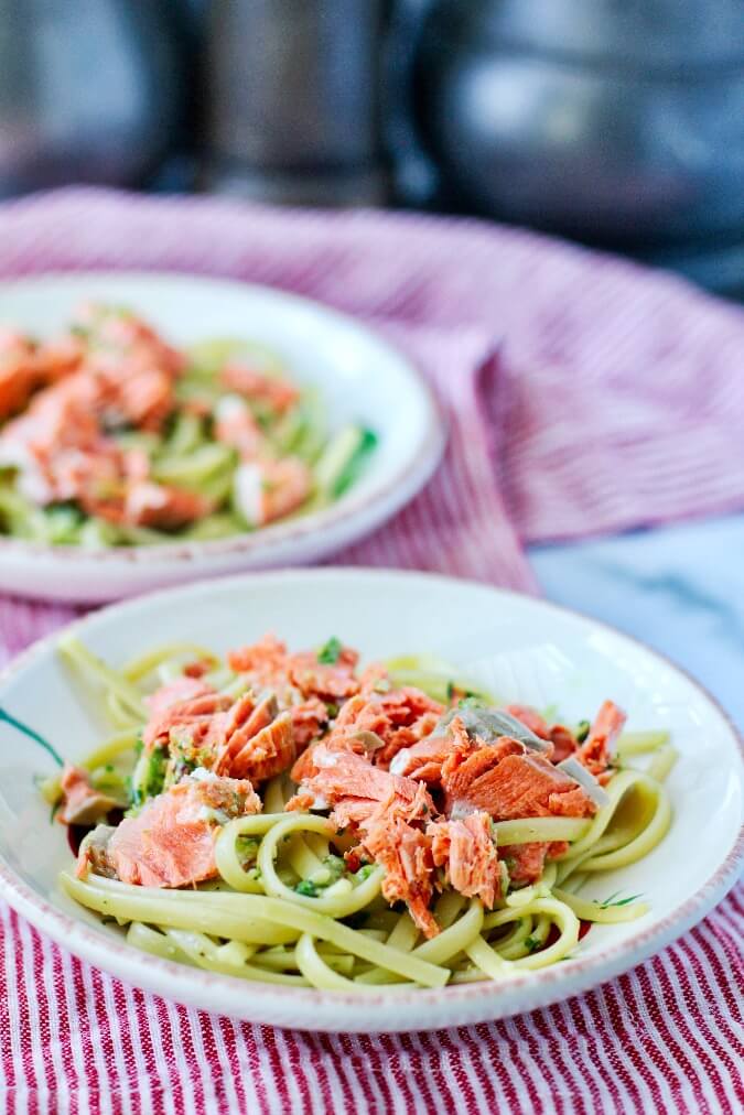 Linguine with Salmon and Cilantro Pesto Karen's Kitchen Stories
