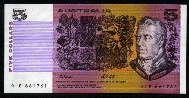 Australian Banknotes 5 Australian Dollars Banknote 1991 Joseph Banks australian-banknotes-5-australian-dollars-banknote-1991-joseph-banks