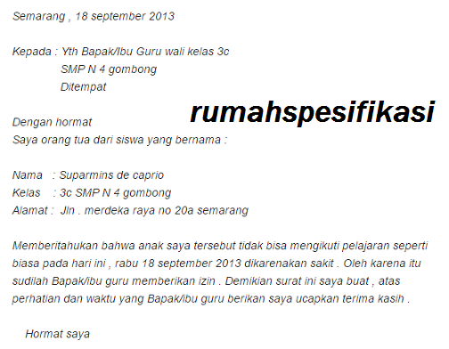 Contoh Surat Izin Tidak Masuk Sekolah Yang Sesuai Eyd Contoh Surat