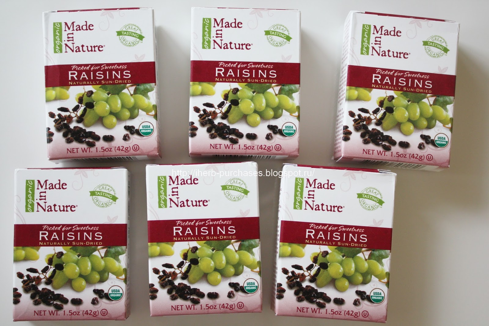 Made in Nature, Organic Raisins, 6 Pack, 1.5 oz (42 g) Each изюм органик отзыв iherb