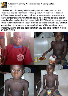 A Boy Abducted On Children’s day in Ondo State, needs help reuniting with his parents