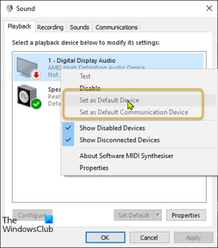 Modifier le périphérique de sortie audio par défaut via le panneau de configuration