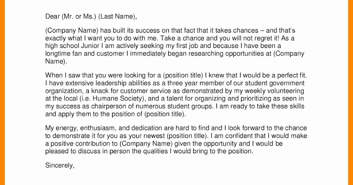 Cover Letter Examples For High School Student Letter Template