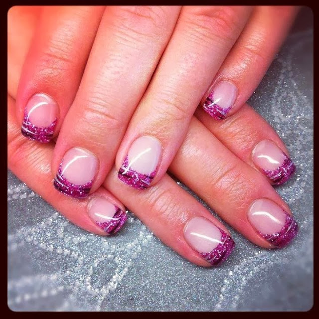 Silver glitz and big dot foil glitz in hazed French gel nails - Nail ...