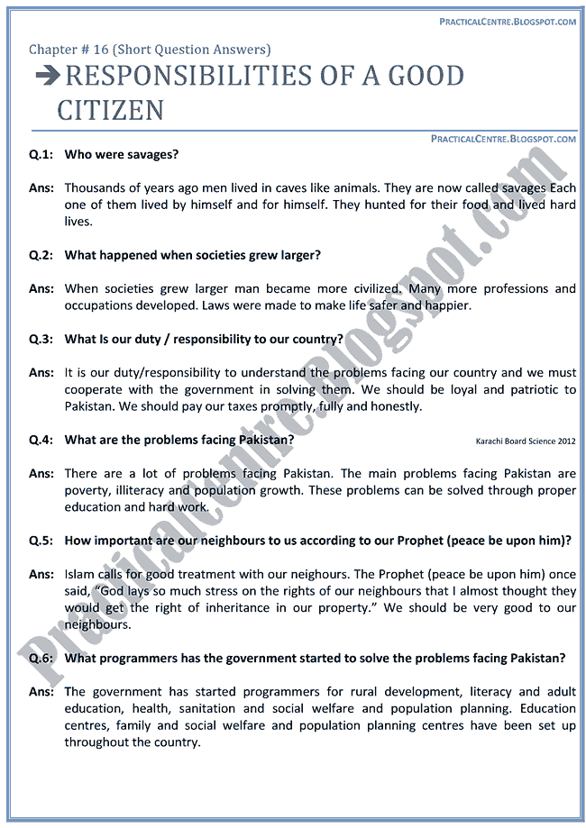 Responsibilities Of A Good Citizen - Questions Answers - English IX |  Practical Centre