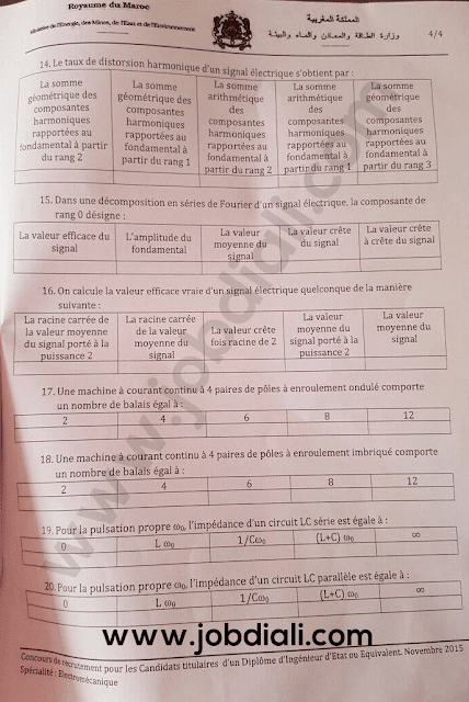 Exemple Concours de Recrutement Ingénieurs d'Etat Électromécanique - Ministère de l'energie des mines de l'eau et de l'environnement Exemple Concours de Recrutement Ingénieurs d'Etat Électromécanique - Ministère de l'energie des mines de l'eau et de l'environnement