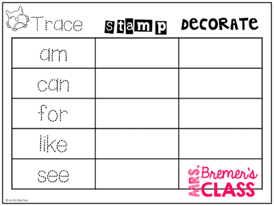 Kindergarten and 1st Grade Word Work activities for 50 sight words! Pack includes word puzzles, spin-a-word, abc order, write the room, missing letters, trace-stamp-decorate, and more! #wordwork #sightwords #kindergarten #1stgrade #literacy