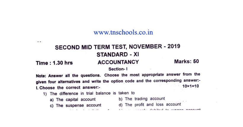 11th second midterm question paper 2019 image