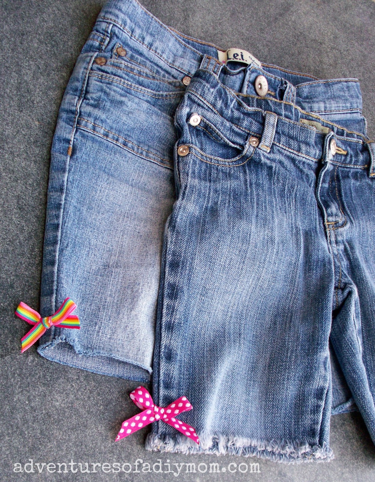 Simple Ribbon Bows Cut off Jean Shorts Series Adventures of a DIY Mom