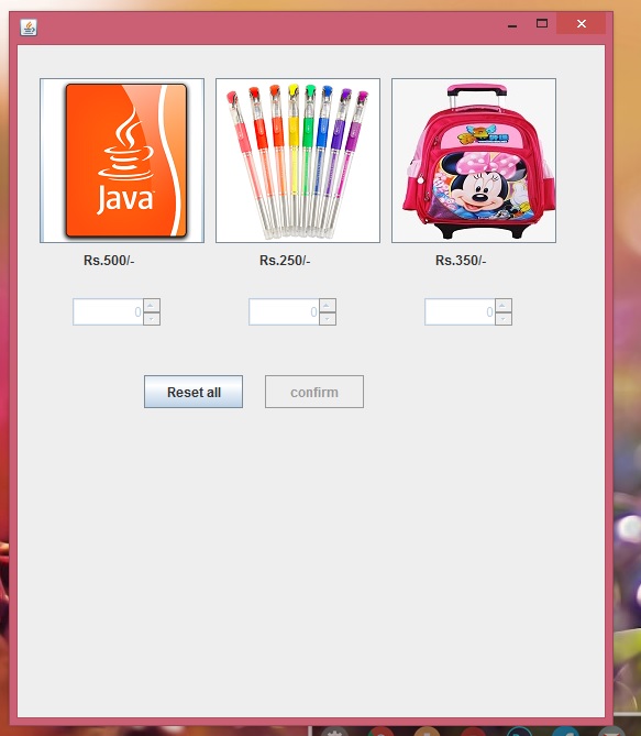 eCommerce Application using card Layout in java Swings