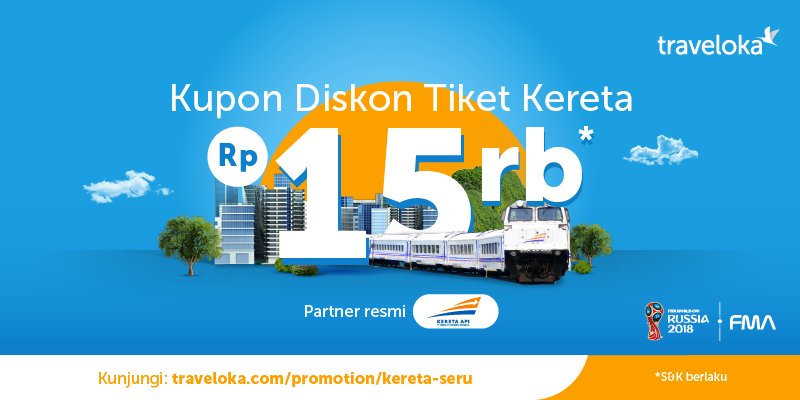 Traveloka - Voucher Diskon 15 Ribu Pembelian Tiket Kereta