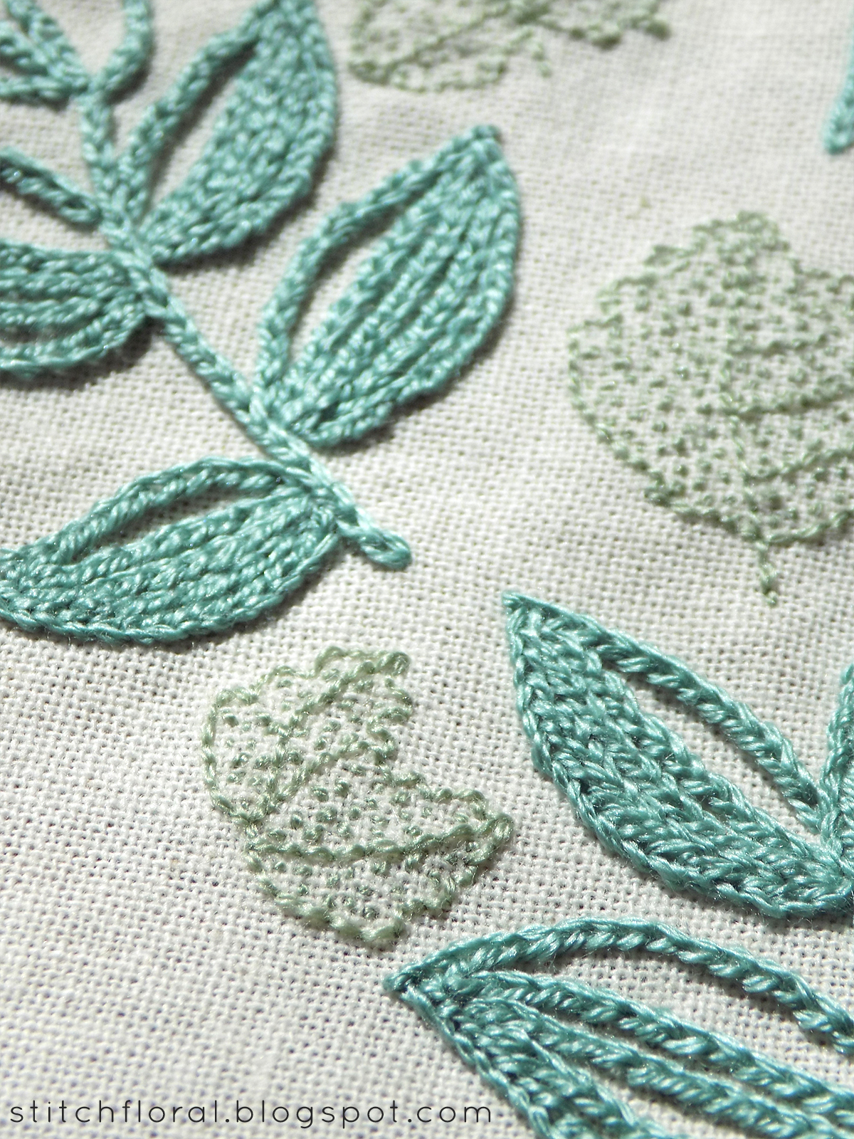Progress report Mint Tea pattern stitched Stitch Floral