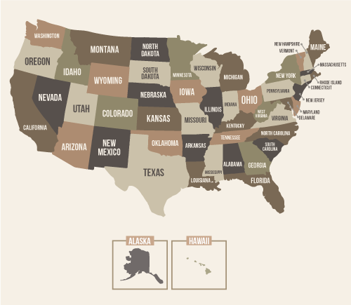 Mapa político de Estados unidos colores beige y marron - vector