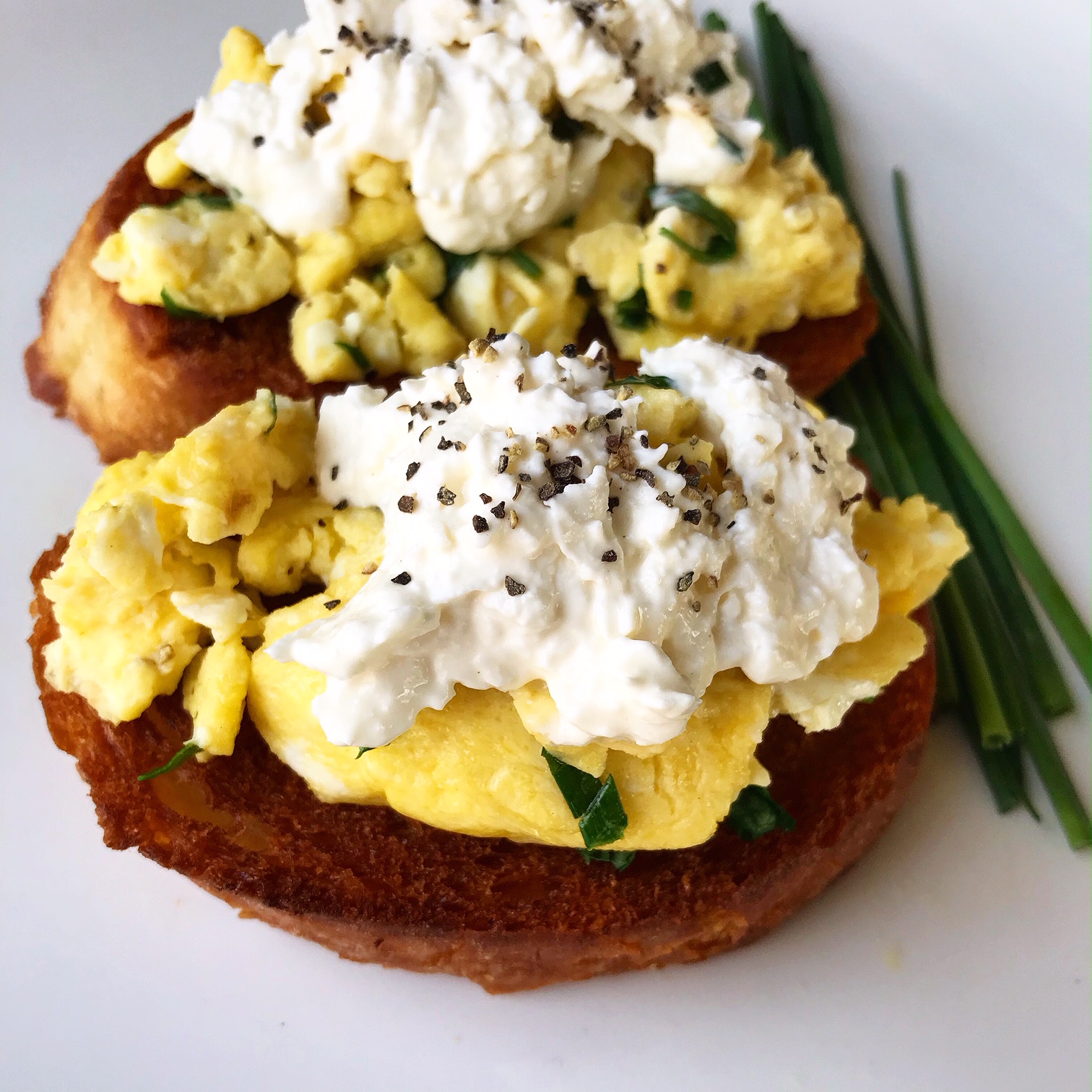 Olive Oil Toasts with Herbed Scrambled Eggs and Burrata | Chef Jen