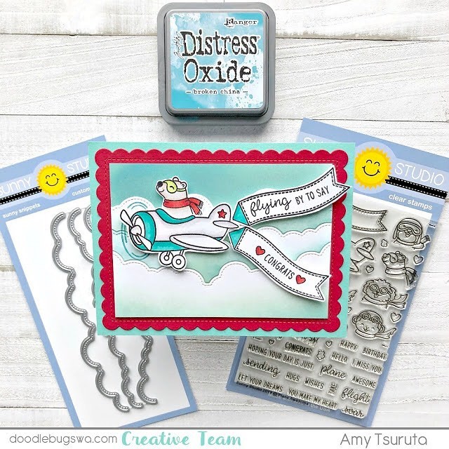 Sunny Studio Stamps: Plane Awesome & Fluffy Clouds Border Dies Customer Card by Amy Tsuruta Sunny Studio Stamps: Plane Awesome & Fluffy Clouds Border Dies Customer Card by Amy Tsuruta